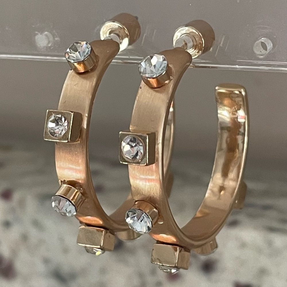 Smith & Co Gold Metal Clear Rhinestone Jewel Hoop Earrings
